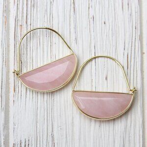 Pink rose quartz chunky huggie/danging gold earrings